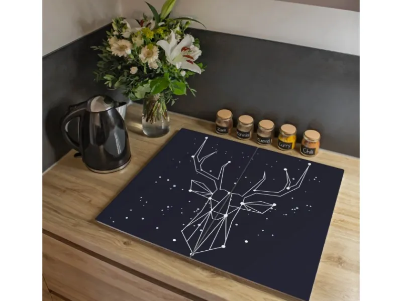 Banjado Herdabdeckplatte Glas 2 Teilig Je 30x52CM Schneidebrett Herdabdeckung Mit Motiv Sternbild Hirsch< Schneidebretter|Herdabdeckungen