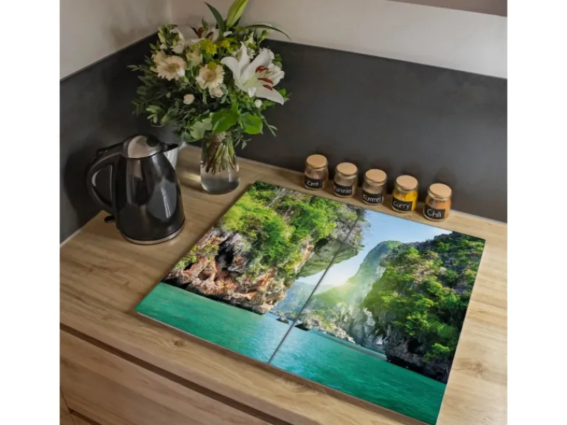 Banjado Herdabdeckplatte Glas 2 Teilig Je 30x52CM Schneidebrett Herdabdeckung Mit Motiv Versteckte Bucht< Herdabdeckungen|Herde