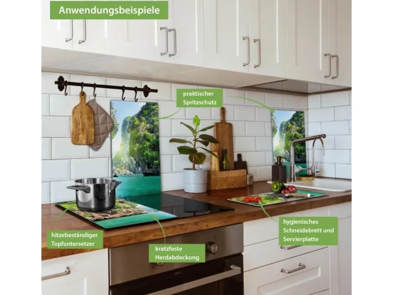 Banjado Herdabdeckplatte Glas 2 Teilig Je 30x52CM Schneidebrett Herdabdeckung Mit Motiv Versteckte Bucht< Herdabdeckungen|Herde
