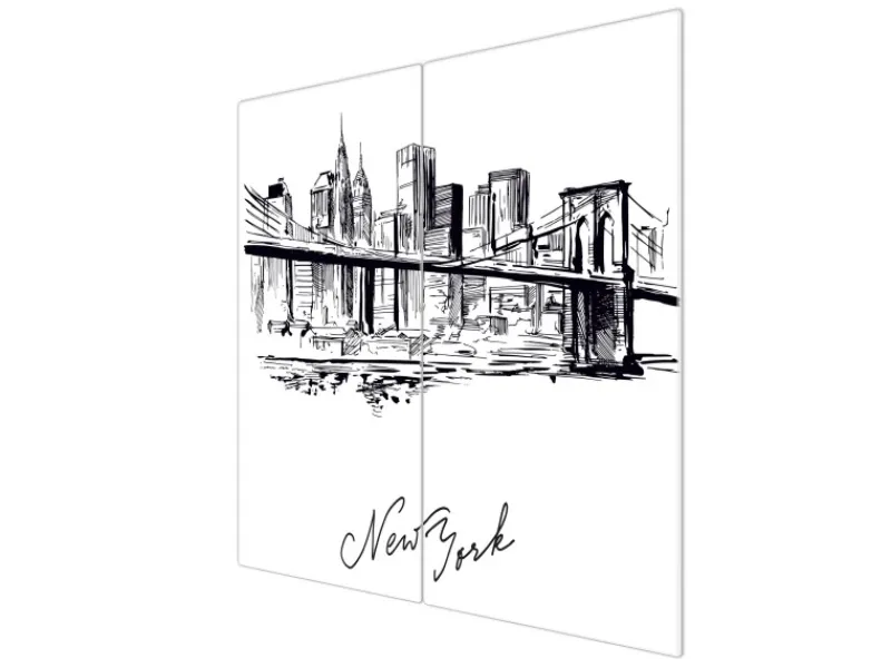 Banjado Schneidebretter|Herdabdeckungen<Herdabdeckplatte Glas 2 Teilig Je 30x52CM Schneidebrett Herdabdeckung Mit Motiv New York Skizze