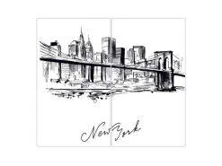 Banjado Schneidebretter|Herdabdeckungen<Herdabdeckplatte Glas 2 Teilig Je 30x52CM Schneidebrett Herdabdeckung Mit Motiv New York Skizze