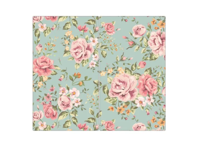 Sale Banjado Herdabdeckplatte Glas 2 Teilig Je 30x52CM Schneidebrett Herdabdeckung Mit Motiv Altrosa Blume