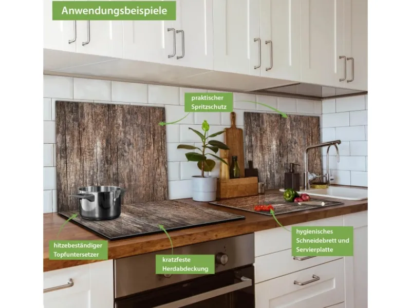 Banjado Herdabdeckplatte Glas 1 Teilig 60x52CM Schneidebrett Herdabdeckung Mit Motiv Altes Holz< Herdabdeckungen|Herde