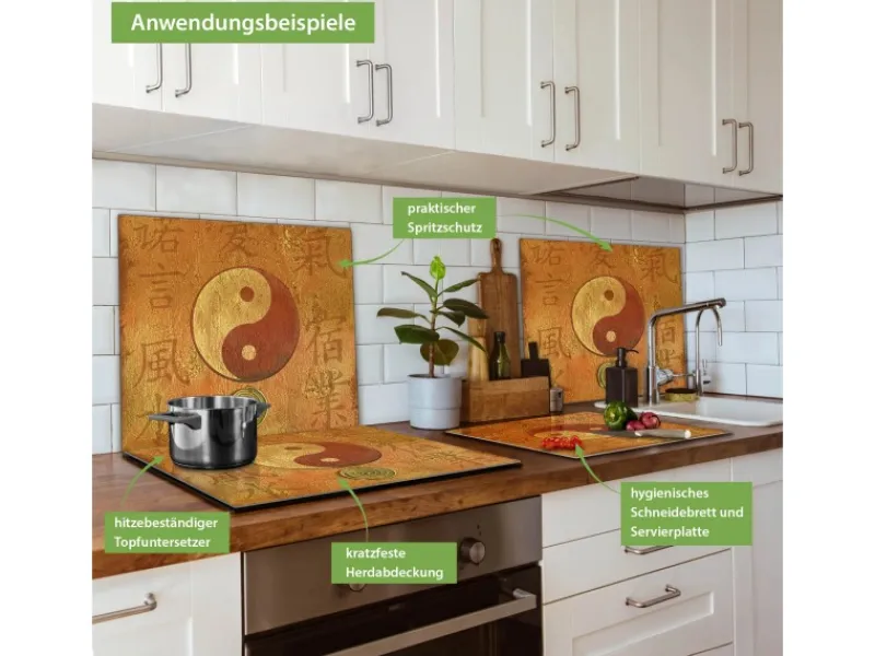 Discount Banjado Herdabdeckplatte Glas 1 Teilig 60x52CM Schneidebrett Herdabdeckung Mit Motiv Yin Yang
