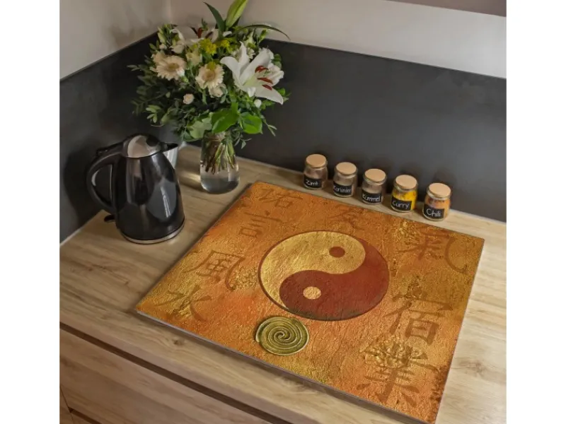 Discount Banjado Herdabdeckplatte Glas 1 Teilig 60x52CM Schneidebrett Herdabdeckung Mit Motiv Yin Yang