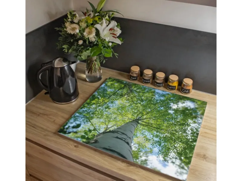 Banjado Schneidebretter|Herdabdeckungen<Herdabdeckplatte Glas 1 Teilig 60x52CM Schneidebrett Herdabdeckung Mit Motiv Zwischen Bäumen 5