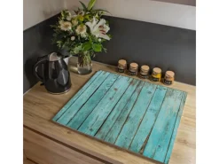Banjado Herde|Kochfelder<Herdabdeckplatte Glas 2 Teilig Je 30x52CM Schneidebrett Herdabdeckung Mit Motiv Blaues Holz