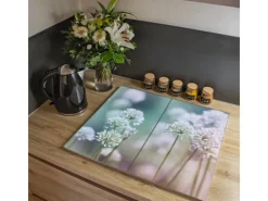 Banjado Herdabdeckplatte Glas 2 Teilig Je 30x52CM Schneidebrett Herdabdeckung Mit Motiv Lauchblüte< Schneidebretter|Herdabdeckungen