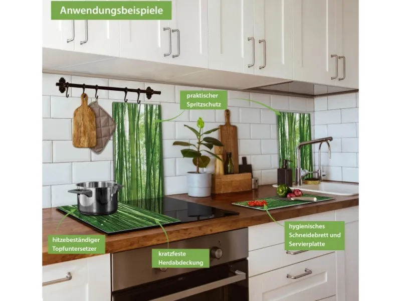 Discount Banjado Herdabdeckplatte Glas 2 Teilig Je 30x52CM Schneidebrett Herdabdeckung Mit Motiv Bambus