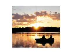 Banjado Schneidebretter|Herdabdeckungen<Herdabdeckplatte Glas 2 Teilig Je 30x52CM Schneidebrett Herdabdeckung Mit Motiv Angler