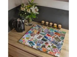 Banjado Herdabdeckplatte Glas 2 Teilig Je 30x52CM Schneidebrett Herdabdeckung Mit Motiv Briefmarken< Schneidebretter|Herde