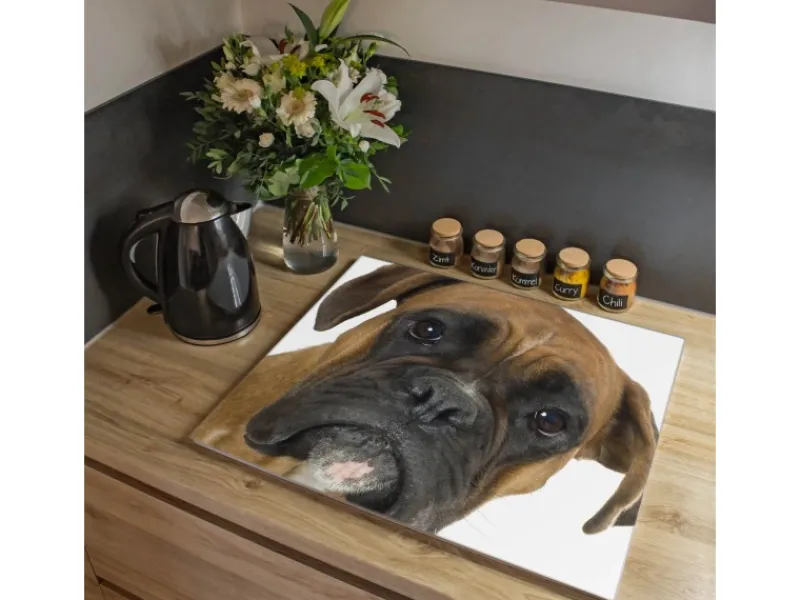 Banjado Schneidebretter|Herdabdeckungen<Herdabdeckplatte Glas 1 Teilig 60x52CM Schneidebrett Herdabdeckung Mit Motiv Boxer