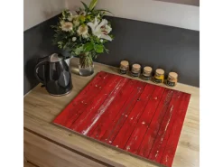 Banjado Schneidebretter|Herdabdeckungen<Herdabdeckplatte Glas 2 Teilig Je 30x52CM Schneidebrett Herdabdeckung Mit Motiv Rote Holzlatten