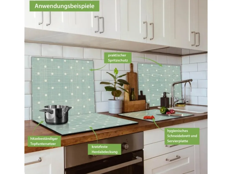 Banjado Schneidebretter|Herde<Herdabdeckplatte Glas 1 Teilig 60x52CM Schneidebrett Herdabdeckung Mit Motiv Punkte Lindgrün