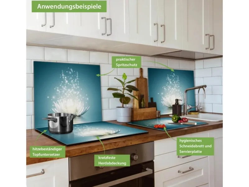 Banjado Schneidebretter|Herdabdeckungen<Herdabdeckplatte Glas 1 Teilig 60x52CM Schneidebrett Herdabdeckung Mit Motiv Magische Lotusblüte