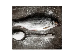 Banjado Schneidebretter|Herdabdeckungen<Herdabdeckplatte Glas 1 Teilig 60x52CM Schneidebrett Herdabdeckung Mit Motiv Fisch Und Salz