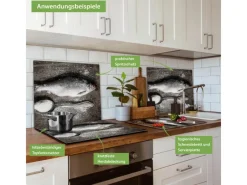 Banjado Schneidebretter|Herdabdeckungen<Herdabdeckplatte Glas 1 Teilig 60x52CM Schneidebrett Herdabdeckung Mit Motiv Fisch Und Salz