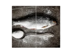 Banjado Herdabdeckplatte Glas 2 Teilig Je 30x52CM Schneidebrett Herdabdeckung Mit Motiv Fisch Und Salz< Herde|Kochfelder