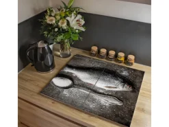 Banjado Herdabdeckplatte Glas 2 Teilig Je 30x52CM Schneidebrett Herdabdeckung Mit Motiv Fisch Und Salz< Herde|Kochfelder