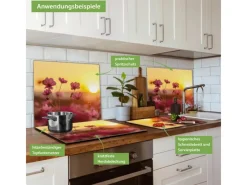 Banjado Herdabdeckplatte Glas 1 Teilig 60x52CM Schneidebrett Herdabdeckung Mit Motiv Cosmea Feld
