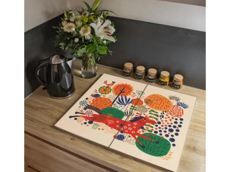 Banjado Herdabdeckplatte Glas 2 Teilig Je 30x52CM Schneidebrett Herdabdeckung Mit Motiv Rotes Pferd< Herde|Kochfelder