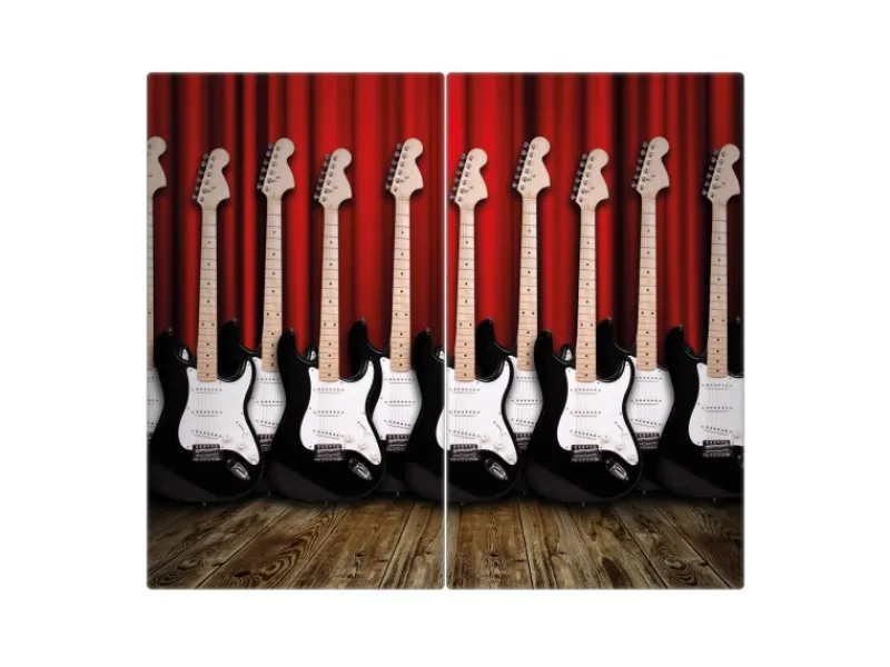 Banjado Herdabdeckplatte Glas 2 Teilig Je 30x52CM Schneidebrett Herdabdeckung Mit Motiv E-Gitarren