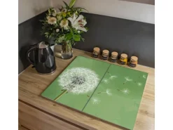 Banjado Herdabdeckplatte Glas 2 Teilig Je 30x52CM Schneidebrett Herdabdeckung Mit Motiv Pusteblume 3< Herde|Kochfelder