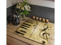 Hot Banjado Herdabdeckplatte Glas 2 Teilig Je 30x52CM Schneidebrett Herdabdeckung Mit Motiv Music