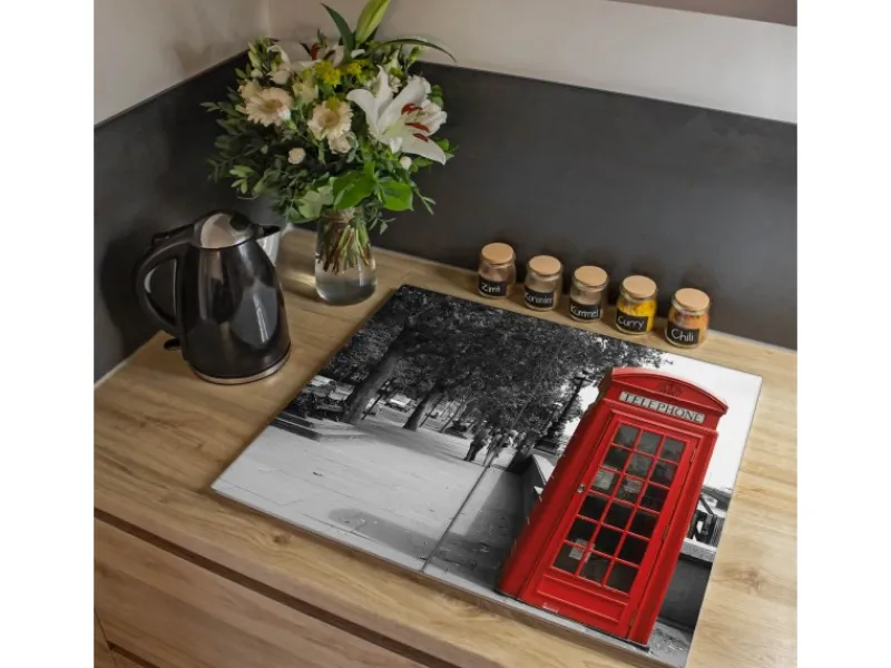 Banjado Herdabdeckplatte Glas 2 Teilig Je 30x52CM Schneidebrett Herdabdeckung Mit Motiv London Red Telephone< Kochfelder|Herdabdeckungen
