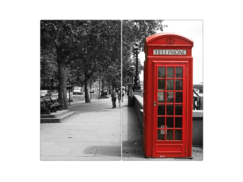 Banjado Herdabdeckplatte Glas 2 Teilig Je 30x52CM Schneidebrett Herdabdeckung Mit Motiv London Red Telephone< Kochfelder|Herdabdeckungen