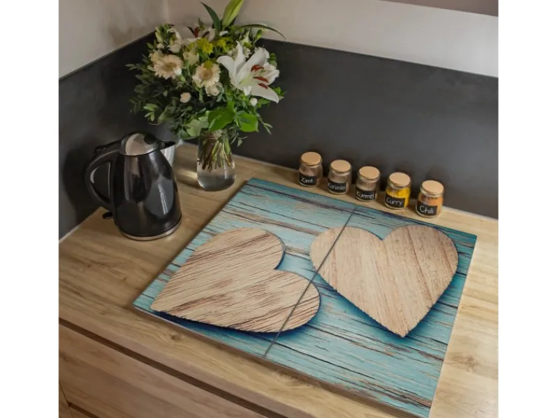 Banjado Herdabdeckplatte Glas 2 Teilig Je 30x52CM Schneidebrett Herdabdeckung Mit Motiv Holz Herzen< Herde|Schneidebretter