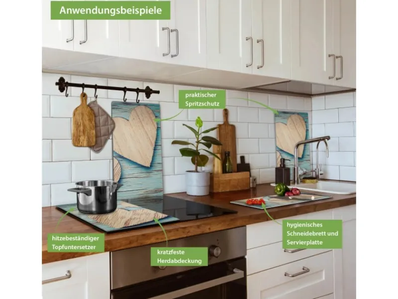 Banjado Herdabdeckplatte Glas 2 Teilig Je 30x52CM Schneidebrett Herdabdeckung Mit Motiv Holz Herzen< Herde|Schneidebretter