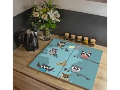 Banjado Herde|Kochfelder<Herdabdeckplatte Glas 2 Teilig Je 30x52CM Schneidebrett Herdabdeckung Mit Motiv Acht Eulen