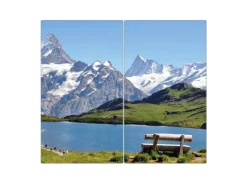 Clearance Banjado Herdabdeckplatte Glas 2 Teilig Je 30x52CM Schneidebrett Herdabdeckung Mit Motiv Alpen