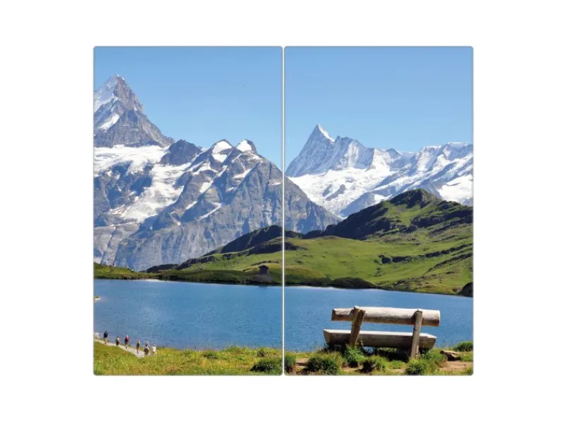 Clearance Banjado Herdabdeckplatte Glas 2 Teilig Je 30x52CM Schneidebrett Herdabdeckung Mit Motiv Alpen