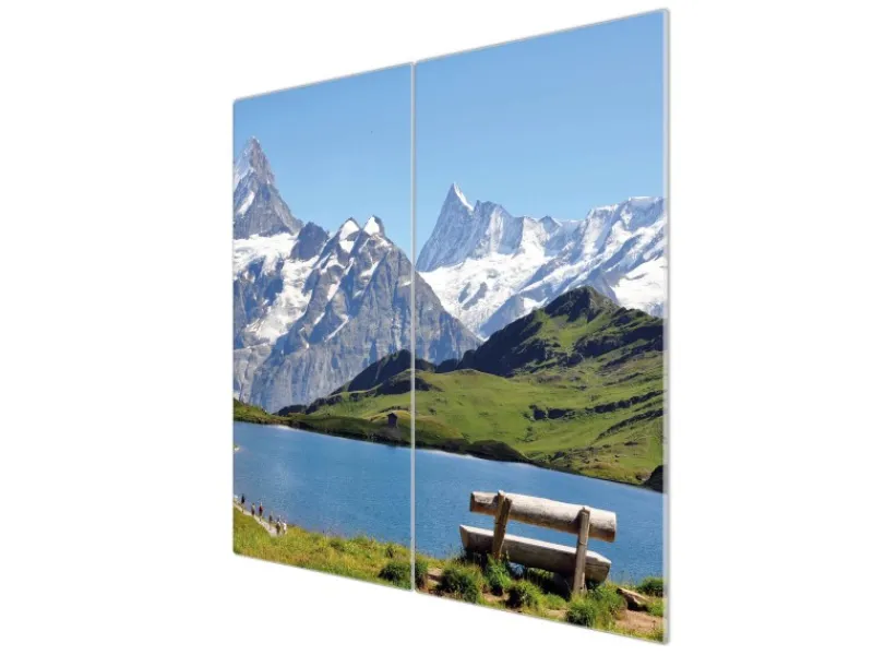 Clearance Banjado Herdabdeckplatte Glas 2 Teilig Je 30x52CM Schneidebrett Herdabdeckung Mit Motiv Alpen
