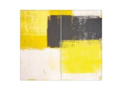 Clearance Banjado Herdabdeckplatte Glas 2 Teilig Je 30x52CM Schneidebrett Herdabdeckung Mit Motiv Abstrakt Gelb