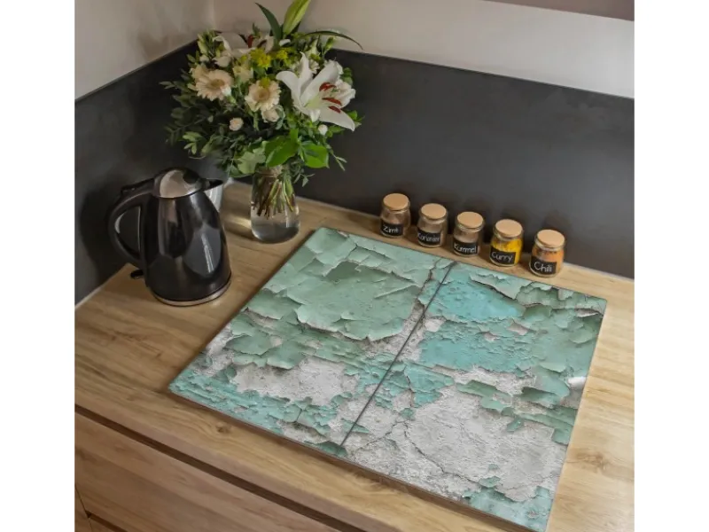 Banjado Schneidebretter|Herdabdeckungen<Herdabdeckplatte Glas 2 Teilig Je 30x52CM Schneidebrett Herdabdeckung Mit Motiv Patina Mint
