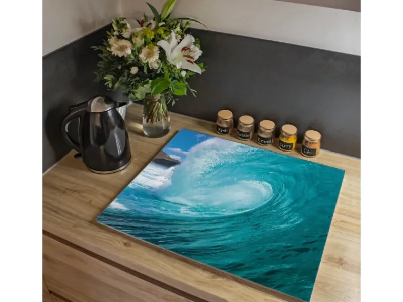 Hot Banjado Herdabdeckplatte Glas 1 Teilig 60x52CM Schneidebrett Herdabdeckung Mit Motiv Perfekte Welle