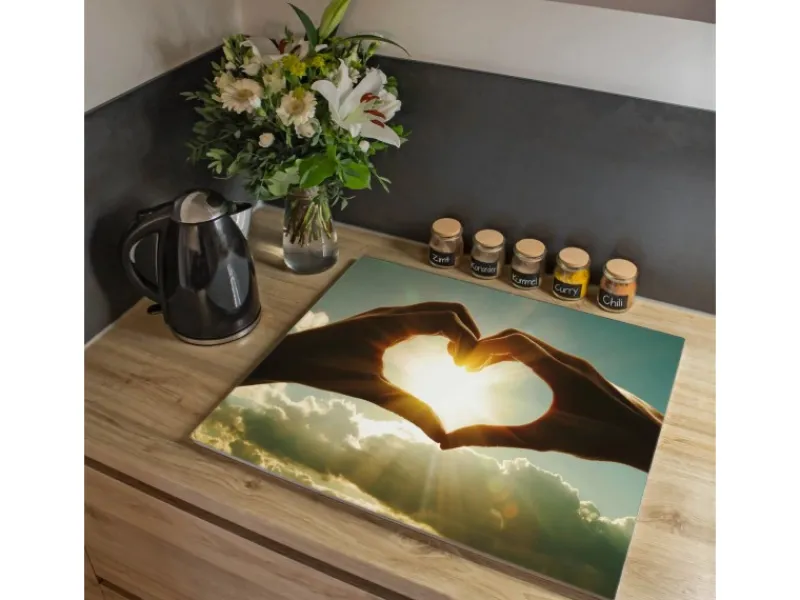 Banjado Herde|Kochfelder<Herdabdeckplatte Glas 1 Teilig 60x52CM Schneidebrett Herdabdeckung Mit Motiv Sonne Im Herzen