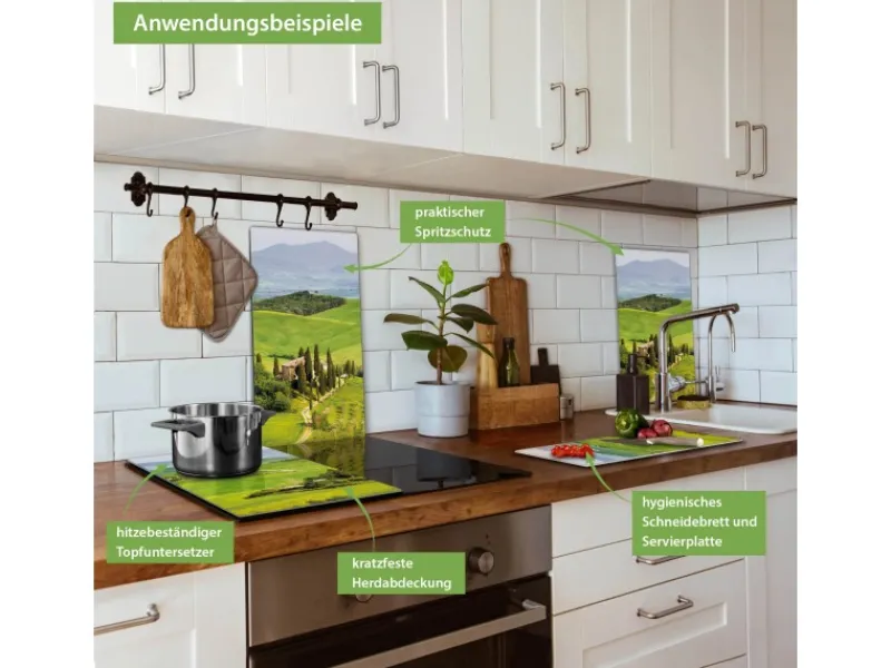 Banjado Herdabdeckplatte Glas 2 Teilig Je 30x52CM Schneidebrett Herdabdeckung Mit Motiv Toskana< Schneidebretter|Herdabdeckungen