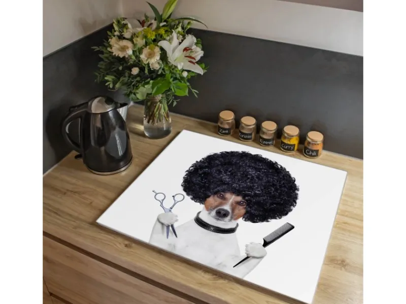 Banjado Herdabdeckplatte Glas 1 Teilig 60x52CM Schneidebrett Herdabdeckung Mit Motiv Friseur Jack Russel< Herde|Kochfelder
