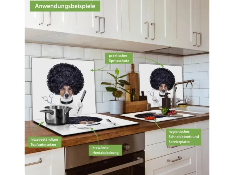 Banjado Herdabdeckplatte Glas 1 Teilig 60x52CM Schneidebrett Herdabdeckung Mit Motiv Friseur Jack Russel< Herde|Kochfelder