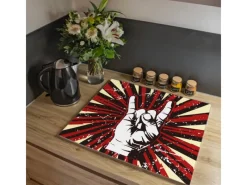 Clearance Banjado Herdabdeckplatte Glas 1 Teilig 60x52CM Schneidebrett Herdabdeckung Mit Motiv Rock On