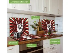 Clearance Banjado Herdabdeckplatte Glas 1 Teilig 60x52CM Schneidebrett Herdabdeckung Mit Motiv Rock On