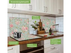 Hot Banjado Herdabdeckplatte Glas 1 Teilig 60x52CM Schneidebrett Herdabdeckung Mit Motiv Altrosa Blume