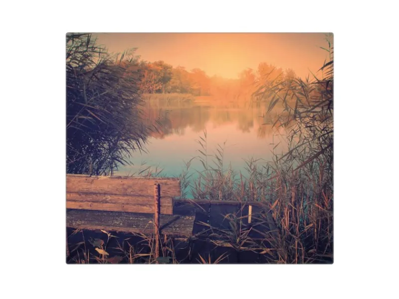 Clearance Banjado Herdabdeckplatte Glas 1 Teilig 60x52CM Schneidebrett Herdabdeckung Mit Motiv Bank Am See