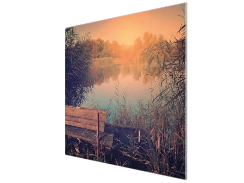 Clearance Banjado Herdabdeckplatte Glas 1 Teilig 60x52CM Schneidebrett Herdabdeckung Mit Motiv Bank Am See