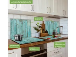 Banjado Herdabdeckplatte Glas 1 Teilig 60x52CM Schneidebrett Herdabdeckung Mit Motiv Blaues Holz< Herde|Kochfelder