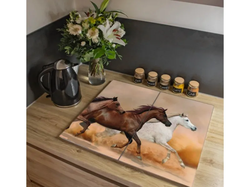 Banjado Herdabdeckplatte Glas 2 Teilig Je 30x52CM Schneidebrett Herdabdeckung Mit Motiv Wilde Pferde< Herde|Kochfelder